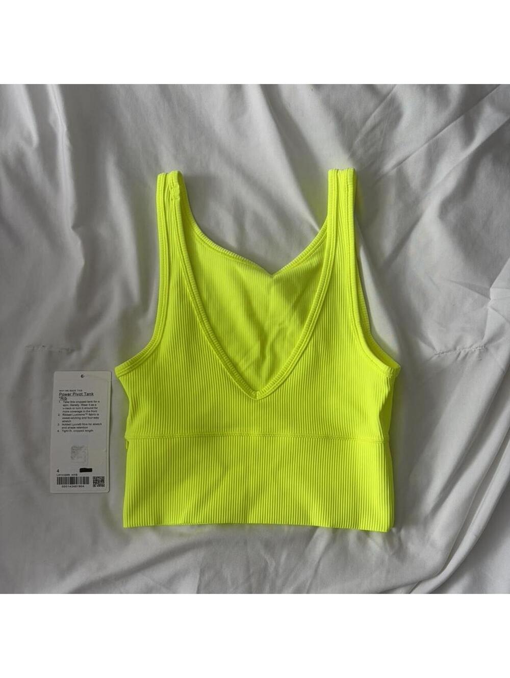 NWT Lululemon Power Pivot Tank in neon yellow
